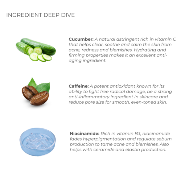 cucumber, caffeine, niacinamide