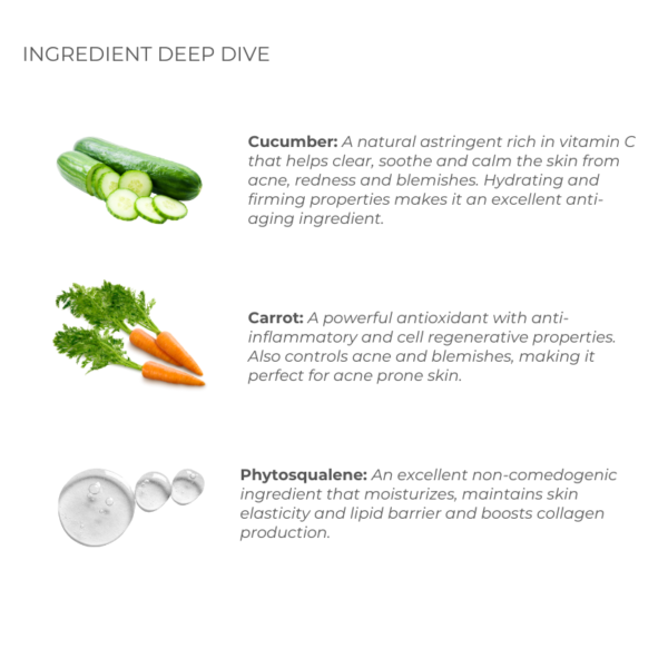 cucumber, carrot, phytosqualene as key ingredient