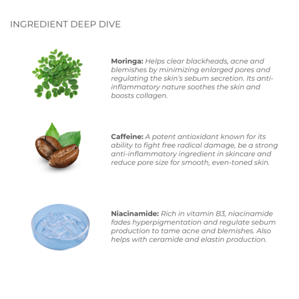 moringa, caffeine, niacinamide as key ingredient